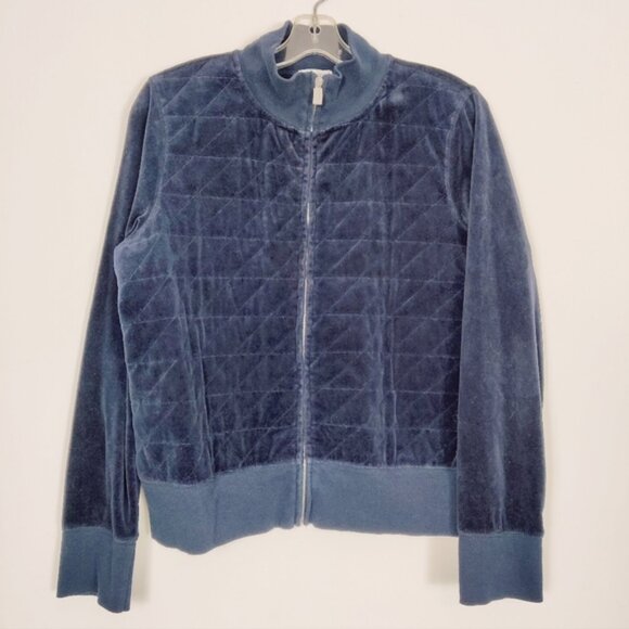 Liz Co Women's Velvet Quilted Zip-Up Jacket Size Blue Nautical Cotton Fall XL - Picture 1 of 8